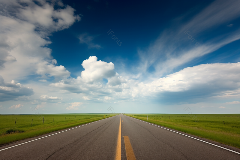 蓝天白云下笔直的马路国道自驾游路线延续到远方,高清,摄影图,摄影图片,图片大全,摄影图免费下载